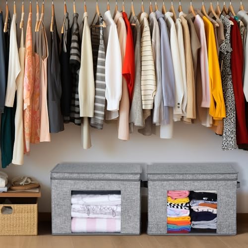 Univivi Fabric Foldable Storage Boxes Large Storage Bins with Lids [4-Pack] Collapsible Storage Cubes, Closet Organizers and Storage Cubes for Home, Bedroom, Closet (Grey, 17“ x 12” x 12") - Image 6