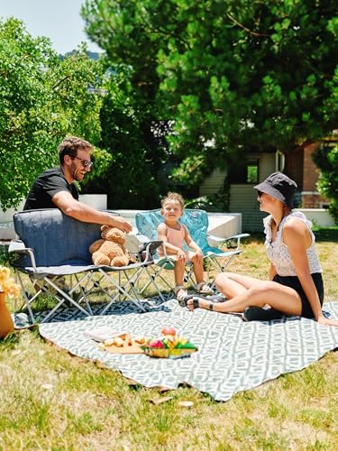 EVER ADVANCED Kids Double Camping Chair with Cupholders Safety Lock, Padded Kids Folding Chair Outdoor with Mesh Pocket, Lightweight Portable Two Person Loveseat for Beach, Supports 300lbs, Grey - Image 2