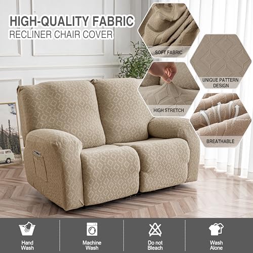 Genina Waterproof Recliner Loveseat Cover,2 Seat Couch Cover,Khaki - Image 2