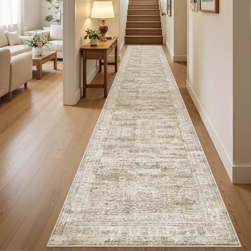 Soalmost Runner Rug 2x12 Washable Non-Slip Hallway Kitchen Runners Brown by Soalmost