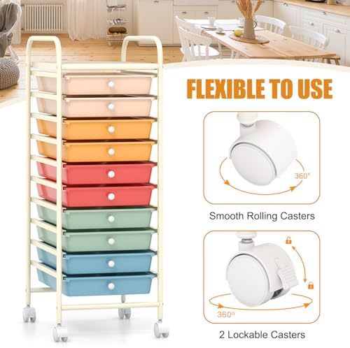 MEDIMALL 10 Drawers Rolling Storage Cart, Multipurpose Craft Storage Cart with Wheels, Mobile Tools Scrapbook Paper Organizer Cart for Office School Home Use - Image 5