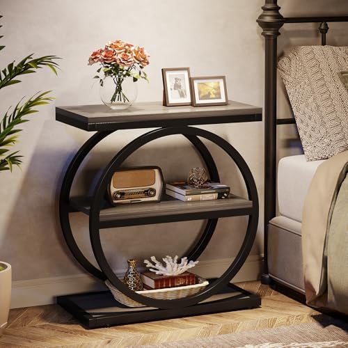 Tribesigns End Table, Narrow End Table with 3 Storage Shelves, Wood Side Table with Black Metal Frames, Industrial Small Sofa Side Table for Living Room, Grey Nightstand and Bedside Table for Bedroom - Image 4