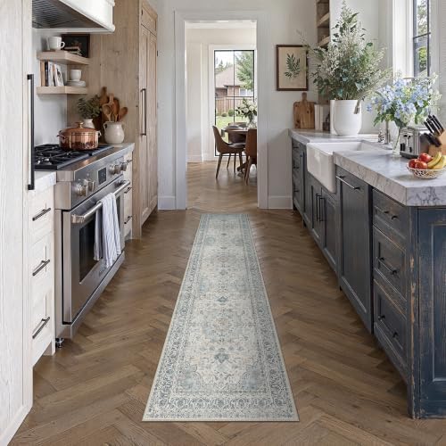 2x8 Washable Runner Rug Navy Blue Non Slip Vintage Carpet - Image 2