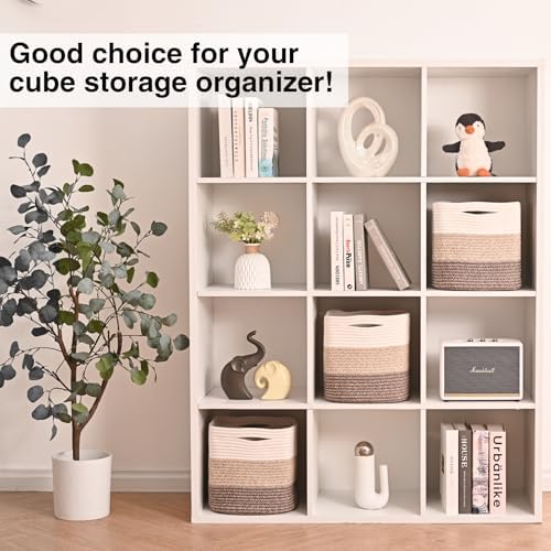 11 Inch Cube Storage Bins, Organizing Bins for Cube Organizer, Storage Baskets for Organizing, Woven Storage Basket for Shelves, Cotton Rope Baskets for Storage, Gradient Brown (Pack of 3) - Image 4
