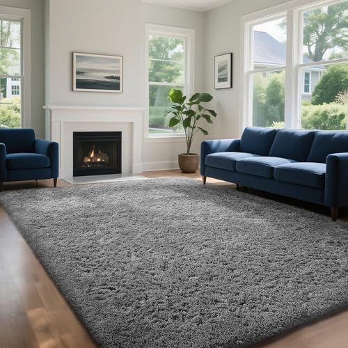 Ophanie 7x10 Area Rugs for Living Room,Upgrade Non-Slip Fluffy Soft Large Shag Bedroom Carpet,Grey Big Indoor Thick Rug,Gray Carpets for Boy and Girls Room Dorm Decor with Over 99 pcs Pile fibers - Image 5