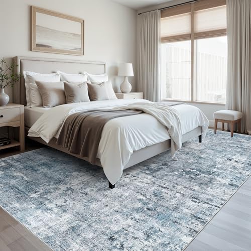 Soalmost 9x12 Area Rugs for Living Room Washable Rug Abstract Blue/Grey - Image 3