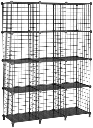 12-Cube Storage Organizer Metal Wire Shelf for Closet Office Black by ATTDETJLbyATTDETJLHOME