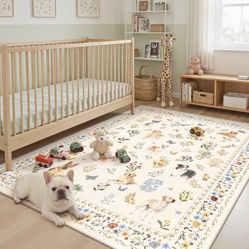 Soalmost Dog 6x9 Area Rugs for Living Room, Washable Animal Soft Rug Beige - Image 4