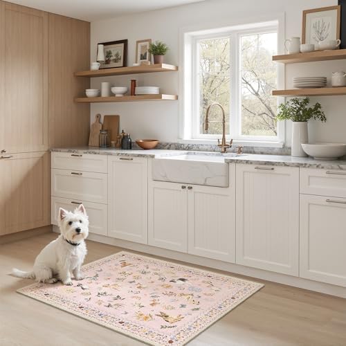 Soalmost 2x3 Dog Rugs for Entryway, Washable Door Mat Animal Soft Rug Pink - Image 3