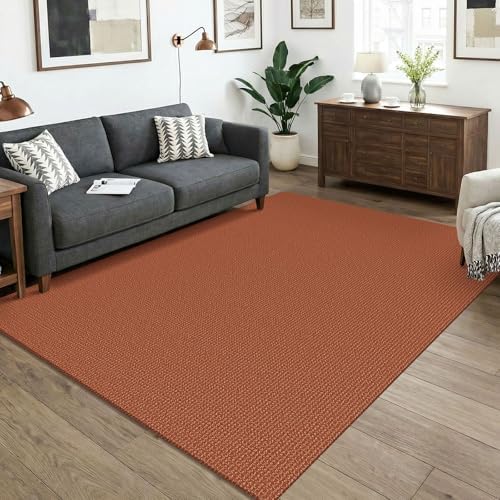KOZYFLY Orange Washable 5x7 Living Room Rug, Non Slip Woven Area Rugs, Braided Floor Carpet for Entryway, Kitchen, Bedroom, Dining Room, Office, Cotton Rug Indoor Decor, Burnt Orange/Tan by KOZYFLY