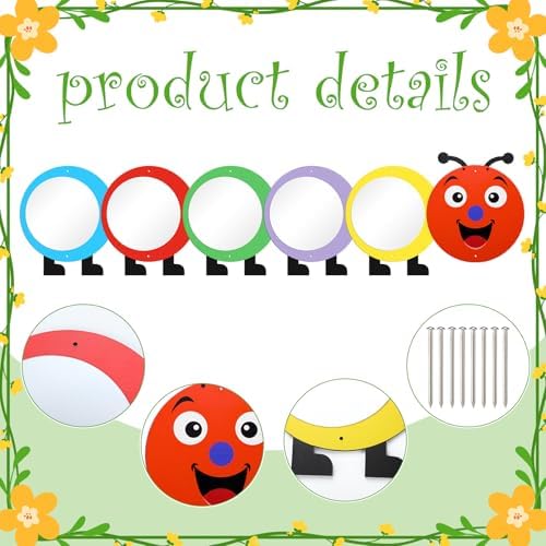 Xuhal 5 Pcs Large Acrylic Caterpillar Mirror Chalkboard Caterpillar Learning Tool Outdoor Sign for Sensory Gardens Sensory Rooms Garden Wall Decorations Spring Activities - Image 3