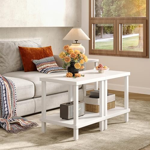 MMEOLUOOK Large End Table Square Side Table Modern Sofa Table 20 Inch Industrial Coffee Table NightStand with 2-Tier Storage Shelf for Living Room Bedroom White MLBZ06W - Image 6