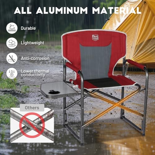 Timber Ridge Aluminum Oversized Camping Chair, Lightweight Portable Directors Chair with Side Table Detachable Side Pocket for Outdoor Camping, Lawn, Picnic, Support 400lbs Red - Image 5