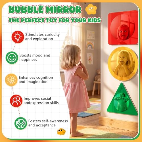 Junkin 3 Pcs Multi Shaped Sensory Bubble Wall Mirror Acrylic Bubble Mirror Toys, for Kids Classroom Home Quiet Corners Sensory Rooms, Providing Visual and Tactile Stimulation, 10 x 10 Inches - Image 4