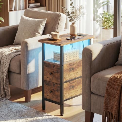 LOAKEKEL Narrow End Table with Charging Station, Small Nightstand - Image 2