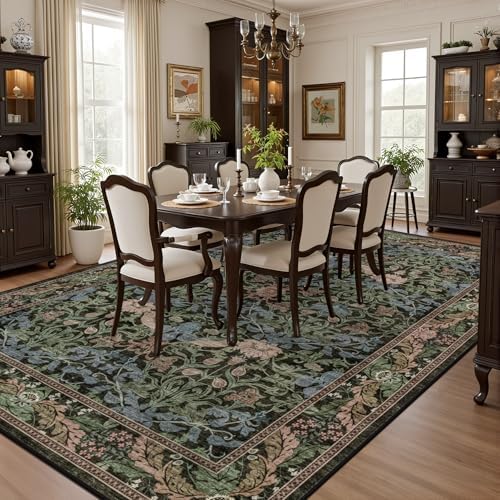 8x10 Area Rug Living Room: Soft Floral Washable Carpet Brown Green - Image 4