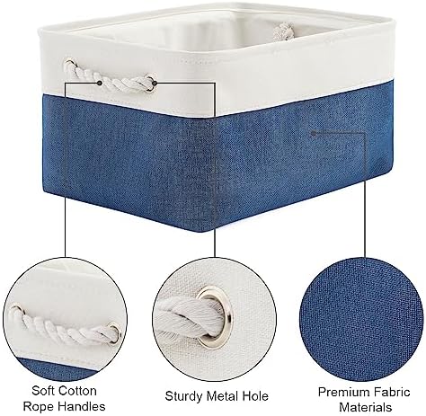 TheWarmHome Storage Bins for Shelves - 1 Pack 13.8x9.7x6.7 inch Collapsible Storage Basket for Organizing, Dog Toy Bin for Closet Organizer laundry Cloth Nursery (White & Jean Blue) - Image 7