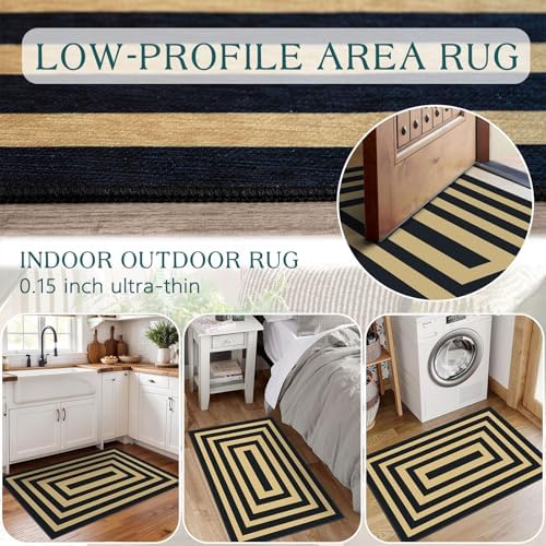 Front Door Mat Indoor Outside Entrance, 2x3 Black Tan Striped Rug - Image 6