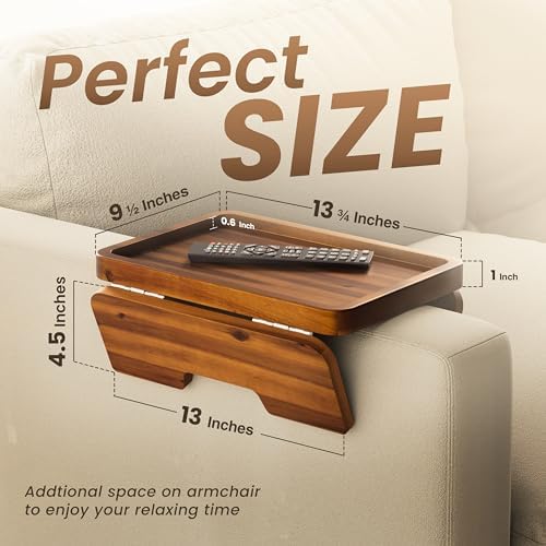 HOLANA 13.75" Acacia Sofa Arm Tray Table, Double Hinge, Natural Wood Color - Image 2