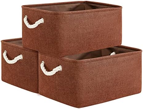 TheWarmHome Decorative Basket Rectangular Fabric Storage Bin Organizer Basket with Handles for Clothes Storage (Brown,Large-3Pack,15.7L*11.8W*8.3H) by TheWarmHome