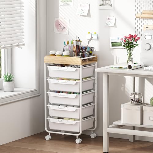 SYKIARIOL Utility Cart with Drawers,Craft Cart with 5 Drawers,White - Image 2