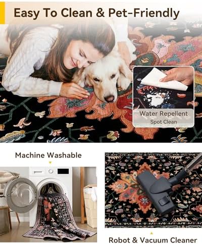 RELEANY Washable Area Rug, Runner 2'6"x12', Black/Colorful - Image 5
