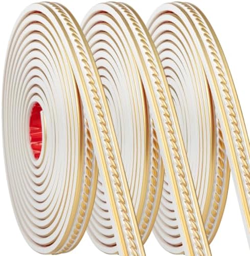 0.8" x 49.2FT Total White Gold Peel and Stick Crown Molding 3-Pack, Self-Adhesive PVC Trim for Walls, Mirrors & Furniture Decor by TopZenMarketplace