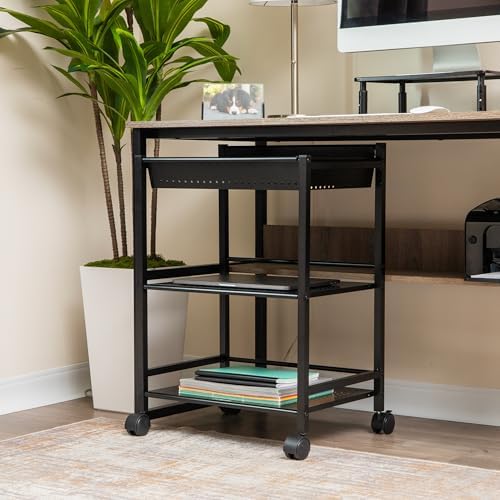 Mind Reader Cart with Covered Compartment, Office Organizer, Storage, 3-Tier, Office, Metal, 20" L x 14.25" W x 28.75" H, Black - Image 2