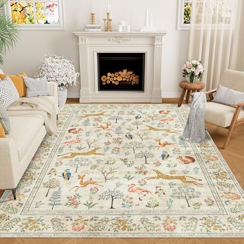 DUKINO 8x10 Area Rugs, Washable Soft Animal Bedroom Rug Non Slip, Beige by DUKINO