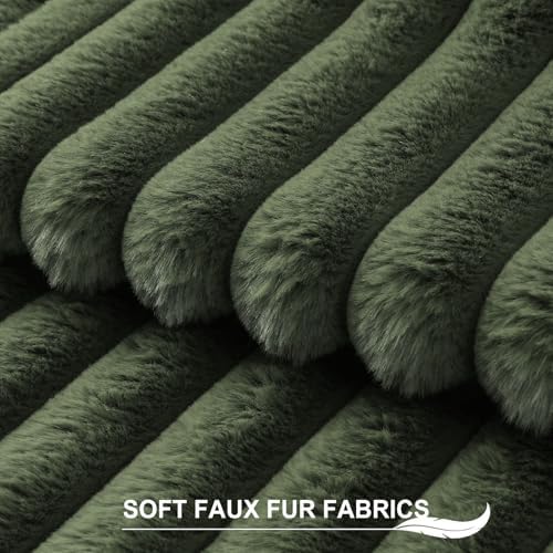 Pallene Faux Fur Decorative Throw Pillow Covers 12x20 Set of 2, Olive Green - Image 2