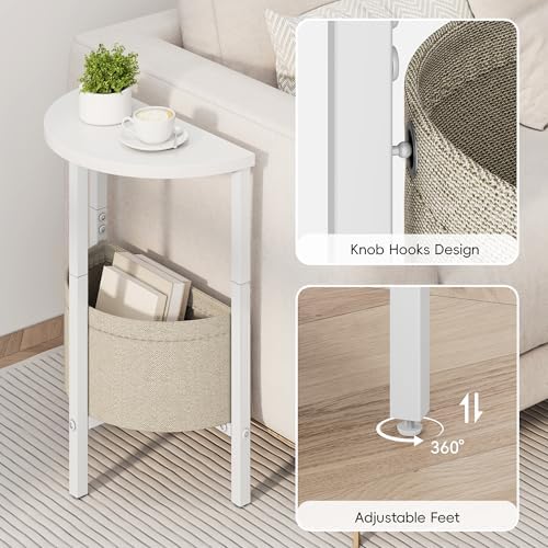 Vagusicc Side Table, Small Round End Table, Tall Accent Table with Storage Basket, Set of 2 Half Round Coffee Tables Half Moon Tables, Bedside Table, Modern Nightstand for Living Room Bedroom, White - Image 6