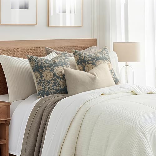 Vintage Floral Print Throw Pillow Covers 12x20 Set of 2 Neutral Modern Farmhouse Pillow Cases Accent Decorative Cushion Covers Boho Home Decor for Couch Sofa Chair Bed Living Room, Dusty Blue - Image 5