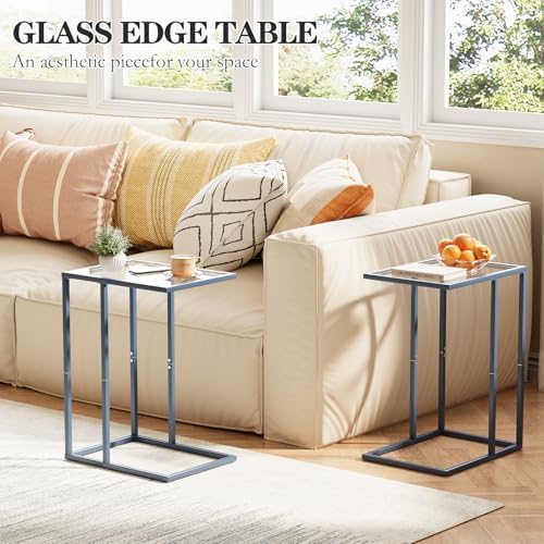 Easy Paws C Table End Table Set of 2, Glass Couch Side Table, Tempered Glass Snack Table with Metal Frame, TV Tray Table for Small Space, Sofa Couch Side Tableand Bed Side Table(Blue) - Image 2