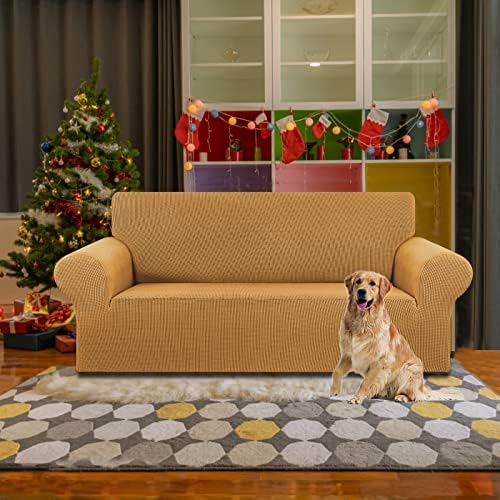 KEKUOU Stretch Loveseat Couch Cover, 2 Cushion Couch Slipcover,Golden - Image 2