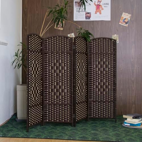 Furnnylane 4 Panel Dark Brown Rattan Room Divider, 47.2" Low Height Double-Sided Folding Privacy Screen, Freestanding Partition Wall for Home Office or Bedroom - Keeps Your Space Open & Airy - Image 5