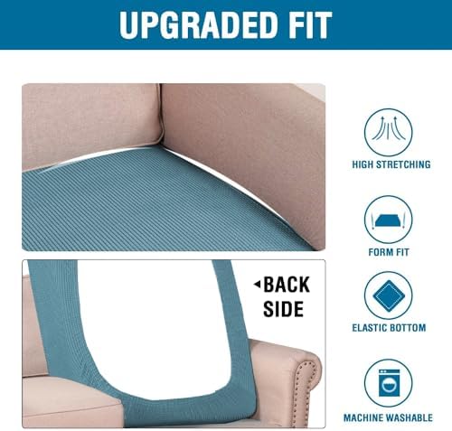 H.VERSAILTEX Super Stretch Individual Chaise Cover Sectional Couch Covers for L Shaped Sofa Both Left/Right Featuring Thick Jacquard Textured Twill Fabric (1 Piece Chaise Cover, Storm Blue) - Image 6
