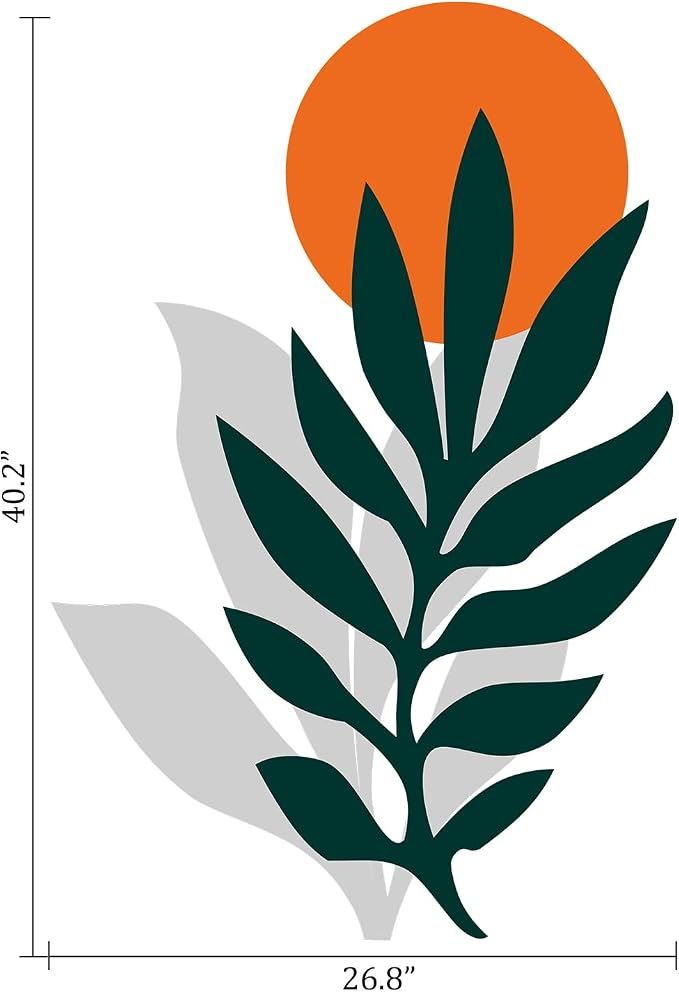 Floral Flower Orange Sun Boho Peel and Stick Wall Decor Decals Art | Botanical minimalist palm tree leaves removable vinyl wall stickers mural decoration for bedroom living room classroom office - Image 2