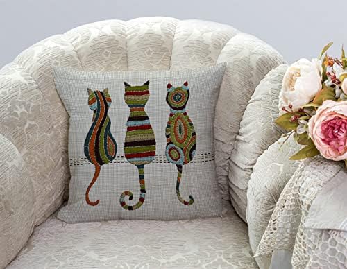 TSSOHU Cute Animal Cat Throw Pillow Cover Patio Furniture Knitted Design Kitten Family Decorative Cushion Cases Home Décor for Couch Bed Sofa 18x18 Inch - Image 2