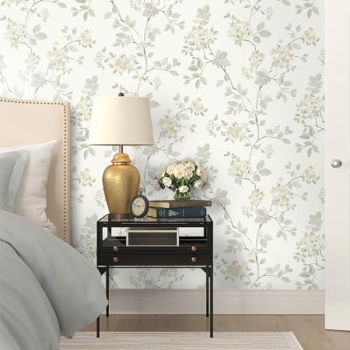 Vinjiasin 16.1"x 393.7" Peel and Stick Wallpaper Modern Beige Floral Contact Paper Self Adhesive Removable Flower Leaf Wall Paper for Bedroom Bathroom Livingroom Decorative - Image 5