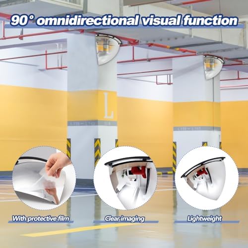 Suzile 4 Pieces 26 Inch Acrylic Quarter Dome Mirror Convex Corner Safety Mirror High Viewing Angle Blindspot for Wall Warehouses Offices Retail Stores Parking Garages - Image 3