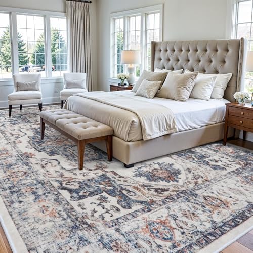 10x14 Washable Vintage Area Rug: Indoor Extra Large Rugs for Living Room Soft Stain Resistant Carpet with Non-Slip Backing Thin Accent Low Pile Print Floor Mat for Bedroom Dining Room(10x14 Brick) - Image 2