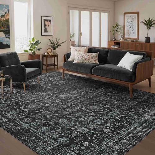 Rugxara Black Rug 5x7 Area Rugs Washable Rug for Living Room Bedroom by Rugxara