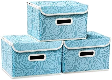PRANDOM Collapsible Storage Boxes with Lids Fabric Decorative Storage Bins Cubes Organizer Containers Baskets with Cover Handles Divider for Bedroom Closet Living Room 9.8x7.9x6.7 Inch 3 Pack by Prandom