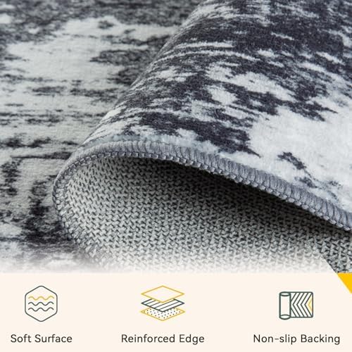 RELEANY Washable 2'x3' Abstract Area Rug for Living Room Black White - Image 3