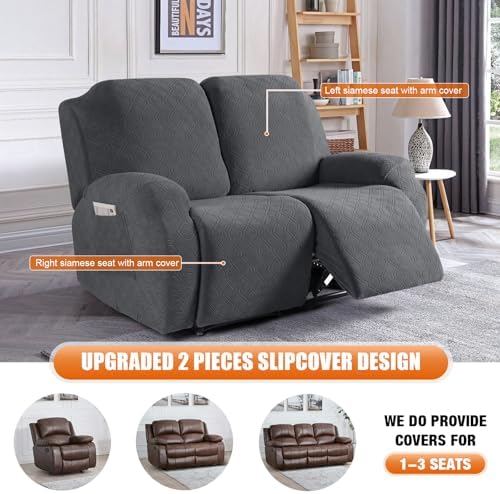 VANSOFY Stretch Recliner Loveseat Cover, Slipcover, Charcoal Gray, 2 Seater - Image 2