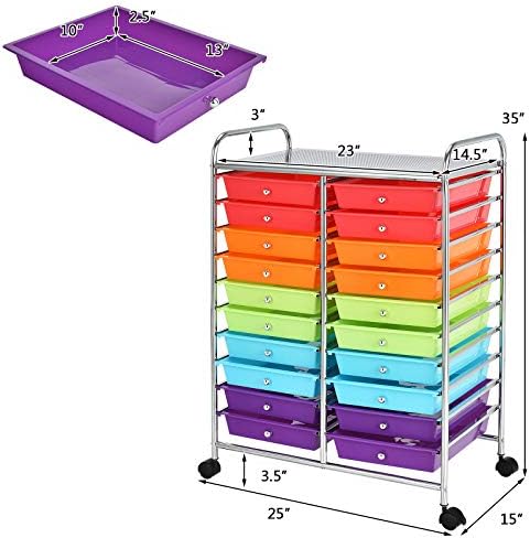 Giantex 20-Drawer Storage Drawer Cart, Rolling Organizer Cart for Office School Tools Scrapbook Paper, Utility Rack on Wheels (Multicolor) - Image 3