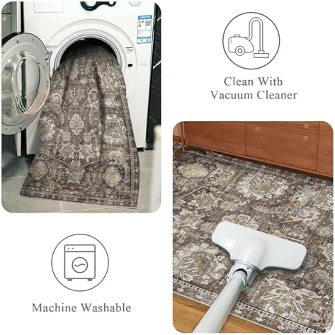 RUGSURE Washable Area Rugs - Perfect for Living Room, Bedroom, Kids Room, Nursery - Stain & Water Resistant Non-Slip, Pet & Child Friendly, Vintage Tribal Area Rugs (Ivory, 4' x 6') - Image 4