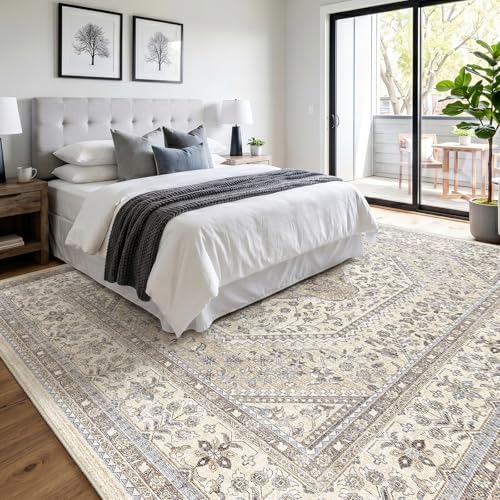 Puino 11x11 Square Washable Area Rug - Non-Slip Living Room Rugs Beige Gray - Image 2