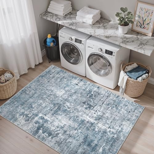 Soalmost Abstract 4x6 Area Rug Washable Rugs for Living Room, Blue/Grey - Image 3