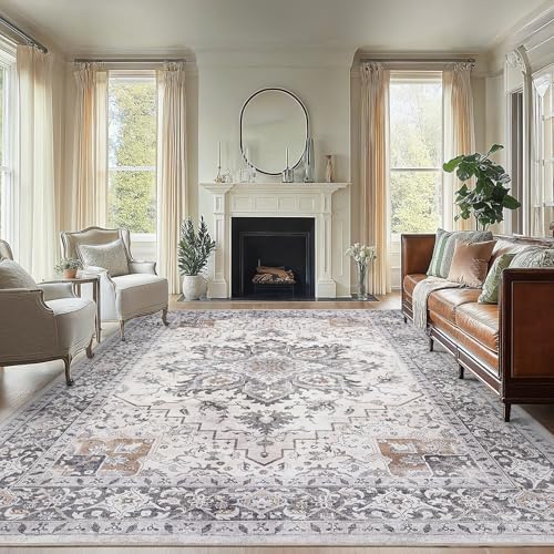 AMADA HOMEFURNISHING 8x10 Area Rugs, Low-Profile Large Washable Area Rug with Non-Slip Backing & Durable Edge Binding, Vintage Rugs for Living Room, Bedroom, Dinning Room by AMADAHOMEFURNISHING